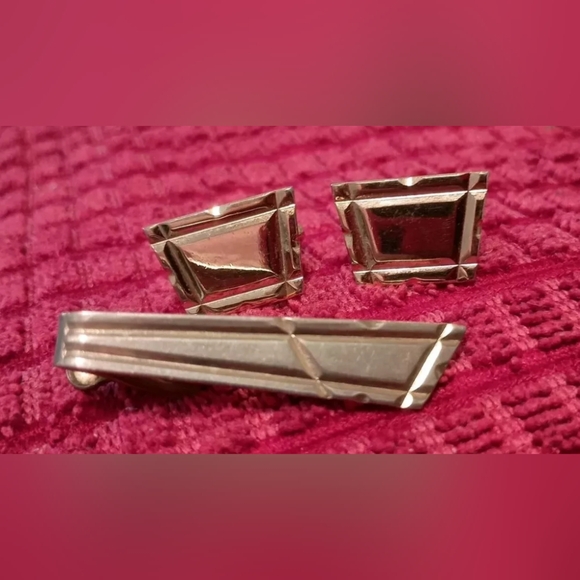 Vintage silver plated Anson cufflink and tie bar set - Picture 5 of 5